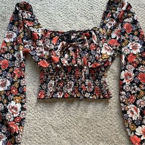 Forever 21 Autumn Floral Long Sleeve Crop Top Flowy Sleeves Women Medium